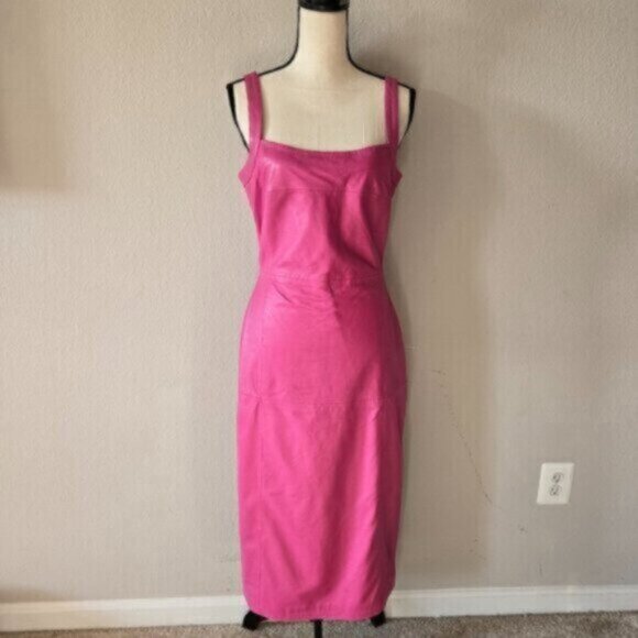 NWT Bod & Christensen Dina Pink Leather Midi Dress - Picture 3 of 11